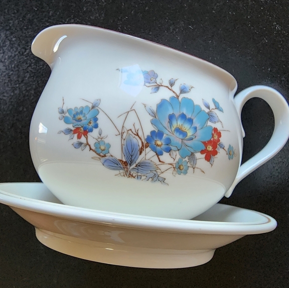 Bleufleur Versatone By Noritake VTG China Gravy Boat w/ Attached Saucer B319W30 - Picture 1 of 4